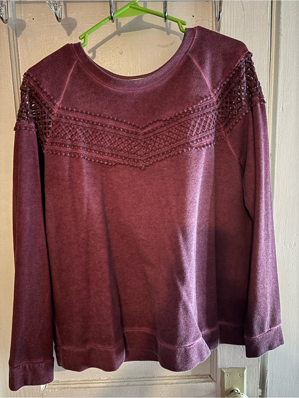 Anna Burgundy Crochet Yoke Sweatshirt